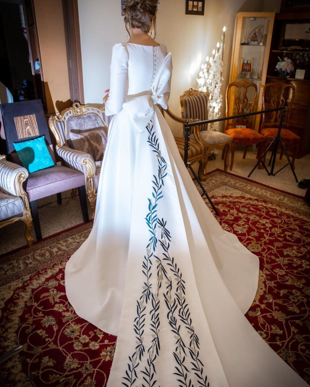 Classic Satin Long A Line Bateau Wedding Dress With Sleeves