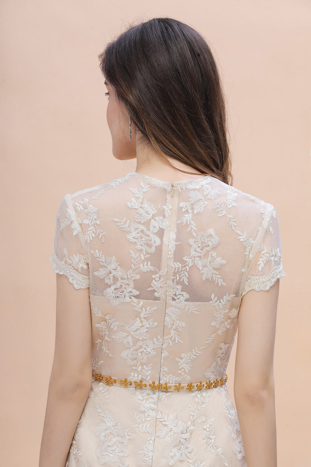 BMbridal Chic Jewel Tulle Lace Beadings Mother of Bride Dress with Short Sleeves Online