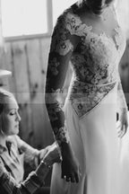 Classic Lace Floor Length Long Sleeve Sheer Tulle A Line Wedding Dress