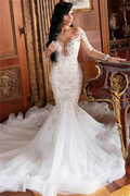 Mermaid Long Sleeve Lace Appliques Wedding Dress for Brides