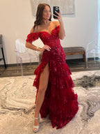 Kennedy | Vestido de Festa Comprido em Renda com Decote Ombro a Ombro (Costas com Cordão)