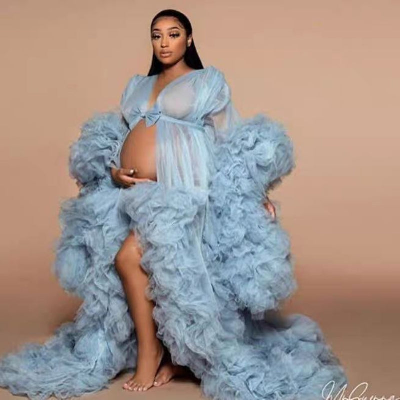 New pregnant women's mesh skirt photo dress deep V transparent multicolor can be done for party
