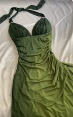 Robe longue de bal en mousseline verte dégradée à col en V et dos nu, robe de soirée pour fête Y7484