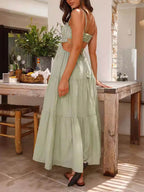 Hohles ärmelloses Plissee-Patchwork-Kleid mit vollem Saum 