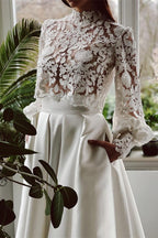 Bmbridal Long Sleeves Lace Satin Mermaid Bridal Dress With Pockets