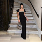 Abito da sera sexy con strass e drappeggio a cascata