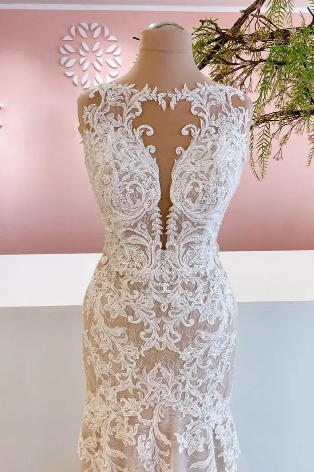 Gorgeous Mermaid Bateau Wedding Dress With Appliques Lace Tulle