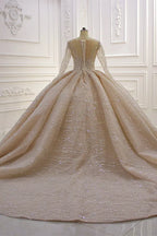 Glamorous Bateau Long Sleeve Floor Length Ball Gown Wedding Dress With Ruffles