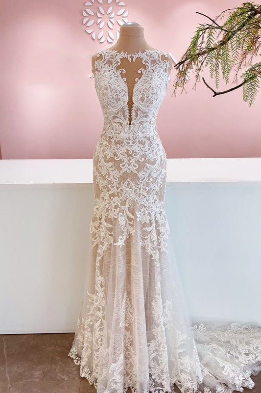 Gorgeous Mermaid Bateau Wedding Dress With Appliques Lace Tulle