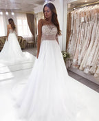 Long Sleeve Bateau Floor Length A Line Wedding Dress With Pearl Lace