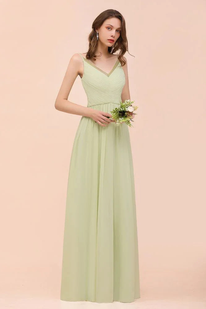 Backless Sage Bridesmaid Dress Floor Length Spring /Summer Maid of honor Dress