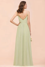 Backless Sage Bridesmaid Dress Floor Length Spring /Summer Maid of honor Dress