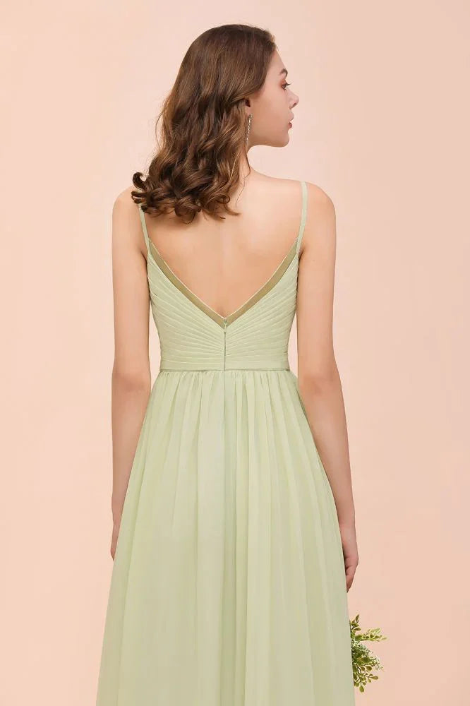Backless Sage Bridesmaid Dress Floor Length Spring /Summer Maid of honor Dress