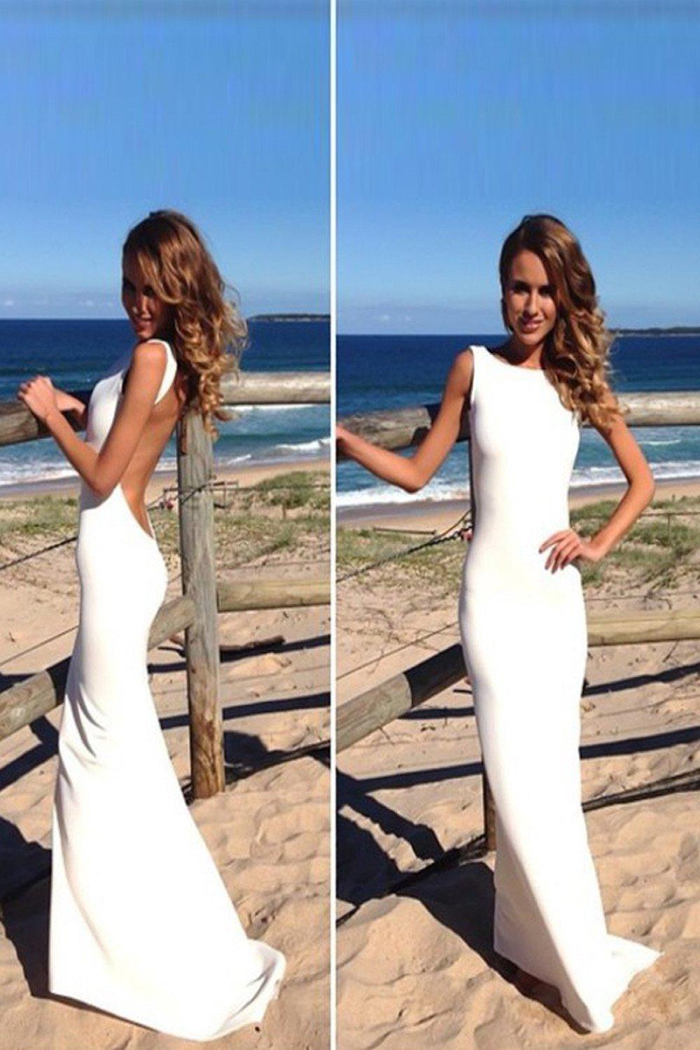 Backless Sheath Chiffon Long Prom Dresses Evening Dresses