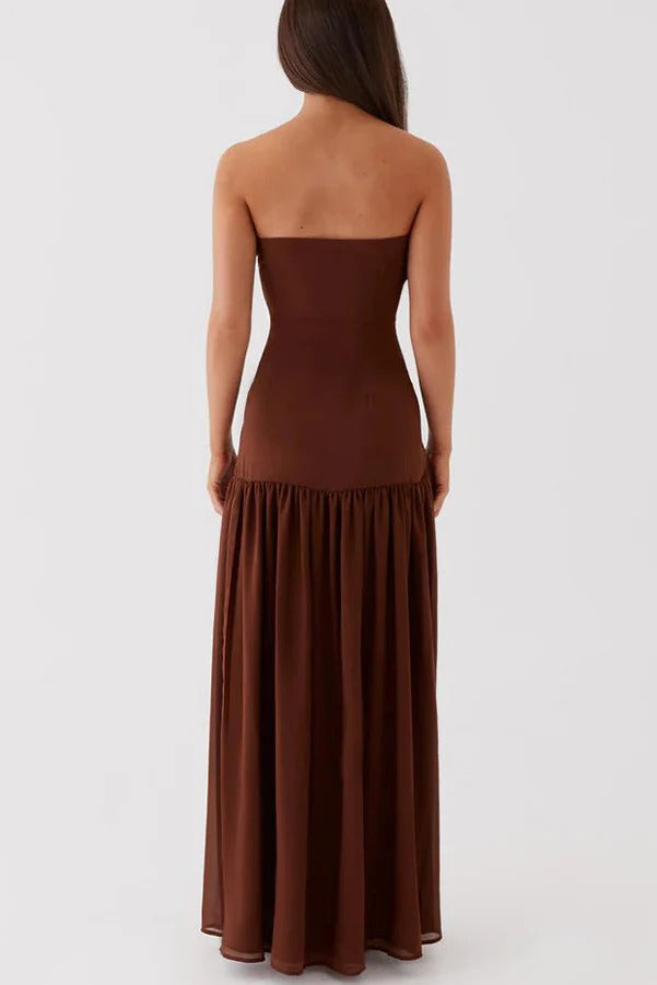 Robe longue patchwork Eden en mousseline semi-transparente sans bretelles