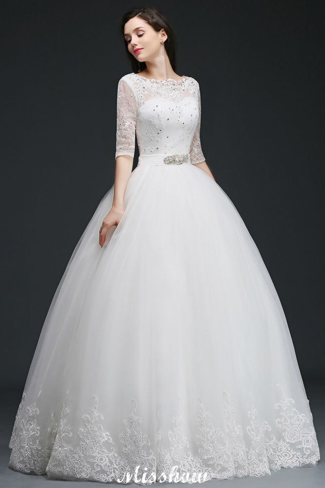 Ball Gown Floor Length Tulle Glamorous Wedding Dresses with Lace