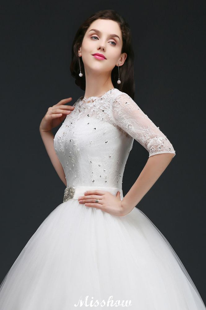 Ball Gown Floor Length Tulle Glamorous Wedding Dresses with Lace