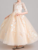Ball Gown Jewel Neck Pageant Flower Girl Dresses With Sleeves