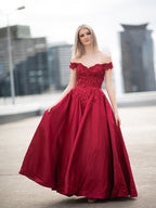 Ball Gown Off-the-Shoulder Satin Applique Sleeveless Floor-Length Prom Dresses