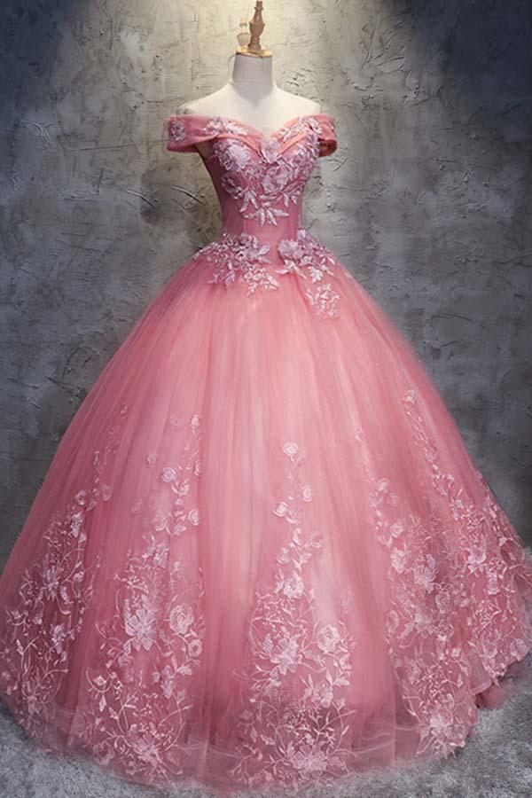 Ball Gown Off-the-Shoulder Tulle Wedding Dress With Appliques