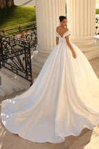 Satin Ball Gown Wedding Dress Sweetheart Neckline Cap Sleeves Sequined CourtTrain