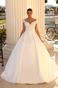Satin Ball Gown Wedding Dress Sweetheart Neckline Cap Sleeves Sequined CourtTrain