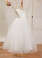 Ball-Gown/Princess Satin Tulle Ankle-length Dress
