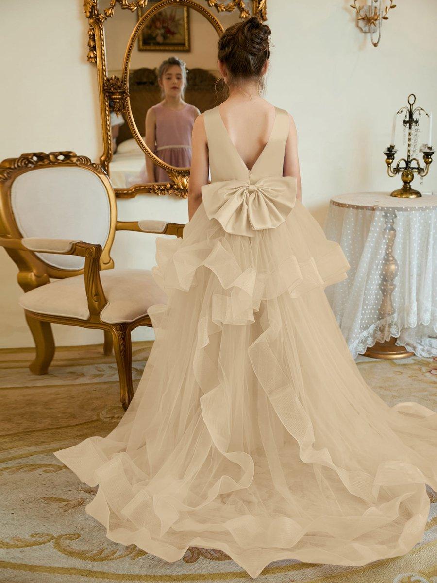 Ball-Gown/Princess Satin Tulle Floor-length Flower Girl Dress