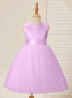 Ball-Gown/Princess Satin Tulle Knee-length Flower Girl Dress