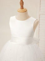 Ball-Gown/Princess Satin Tulle Knee-length Flower Girl Dress