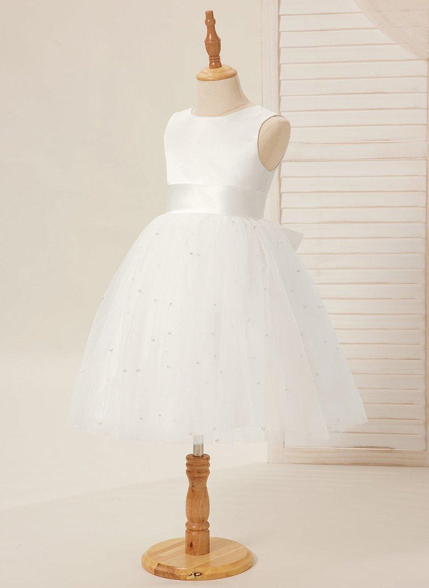 Ball-Gown/Princess Satin Tulle Knee-length Flower Girl Dress