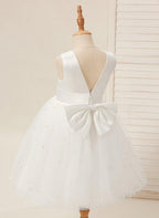 Ball-Gown/Princess Satin Tulle Knee-length Flower Girl Dress