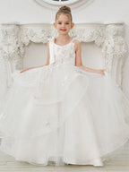 Ball-Gown/Princess Tulle Floor-length First Communion  Flower Girl Dress