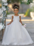 Ball-Gown/Princess Tulle Floor-length Ivory Flower Girl Dress