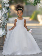 Ball-Gown/Princess Tulle Floor-length Ivory Flower Girl Dress