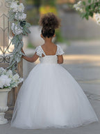 Ball-Gown/Princess Tulle Floor-length Ivory Flower Girl Dress