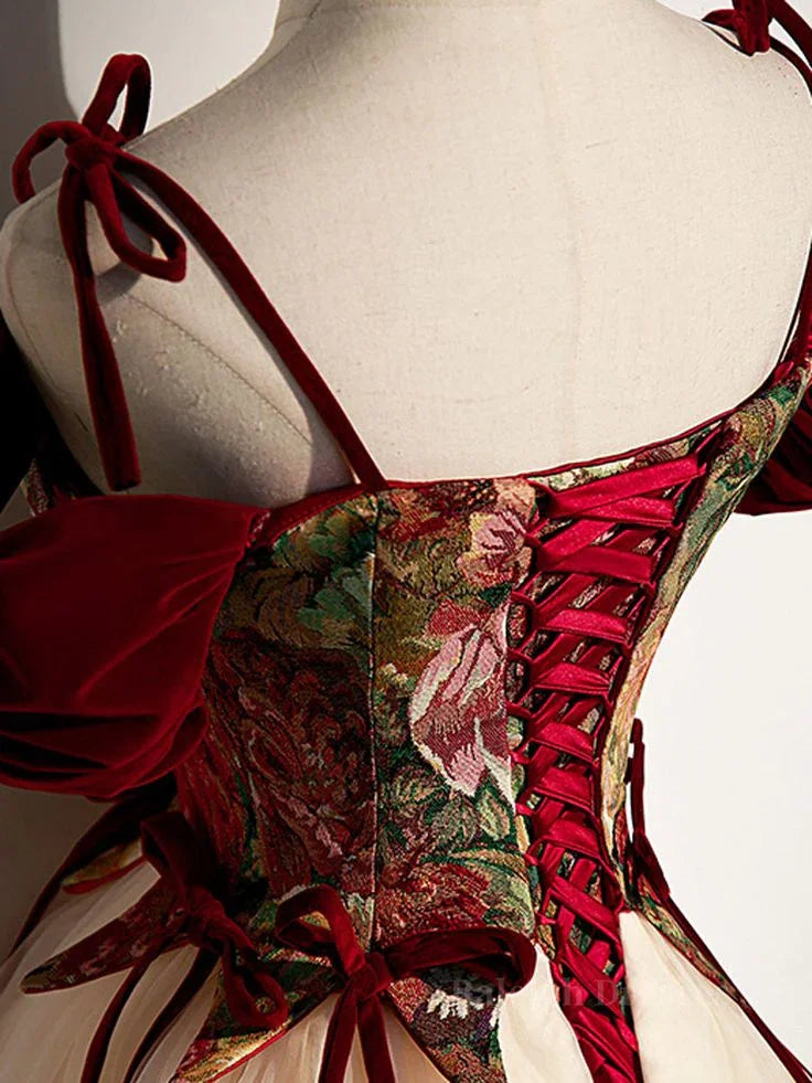 Vestido Vintage de Tule Comprido em Linha A para Baile com Alças Finas Vestido de Noite Vestido de Gala Y7662