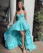 Cute Ball Gown Sweetheart Satin High Low Prom Dresses