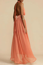 Femminilità ed Eleganza Abito Midi in Tulle con Scollo a Trapezio e Schiena Nuda