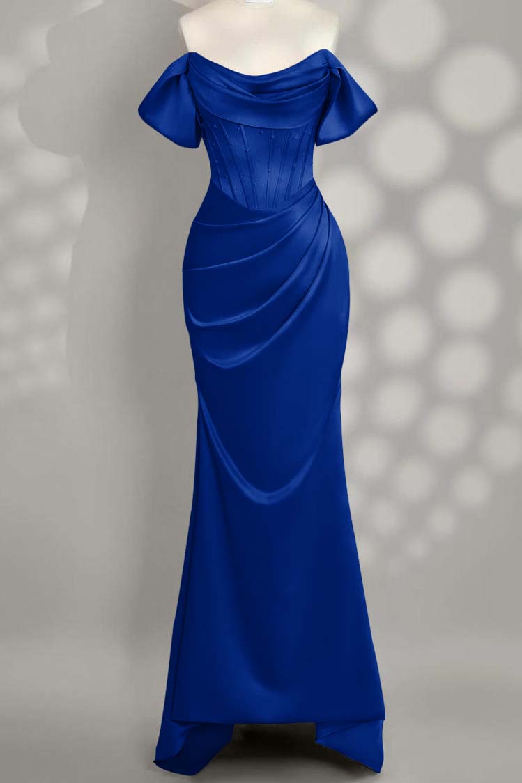 Off The Shoulder Sleeveless Mermaid Long Prom Dress With Pleated Custom Color