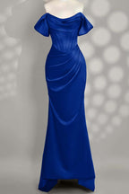 Off The Shoulder Sleeveless Mermaid Long Prom Dress With Pleated Custom Color