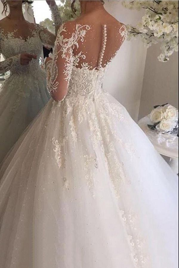 Charming White Long Sleeves Wedding Dress With Elegant Appliques