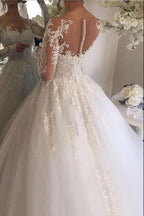 Charming White Long Sleeves Wedding Dress With Elegant Appliques