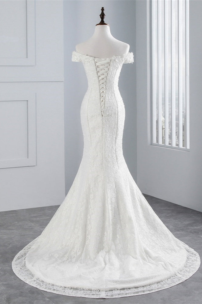 Off Shoulder Lace Mermaid Wedding Dress Floor Length Bridal Gown