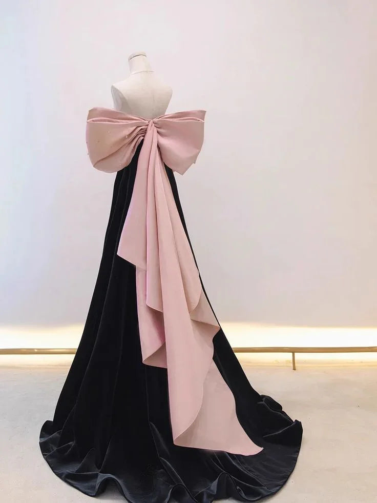 Vestido largo de fiesta de satén aterciopelado con hombros descubiertos Y7611