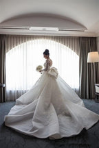 Mermaid Lace Wedding Dress With Detachable Skirt And Bowknot Long Sleeves