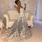 Beautiful A-line Long Sleeveless Sweetheart Prom Dresses With Lace