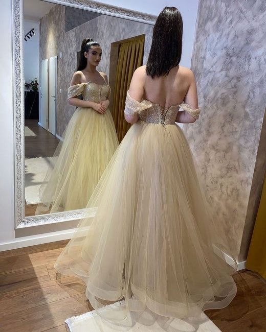 Beautiful A-line Tulle Off-the-shoulder Wedding Dresses