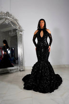 Beautiful Black Lace Long Sleeves Mermaid Prom Dress