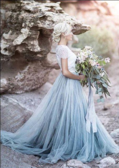 Beautiful lace Top Short Sleeves Prom Dress A Line Wedding Dresses